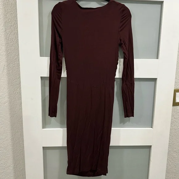 Express Burgundy Ruched Dress - Picture 2 of 3